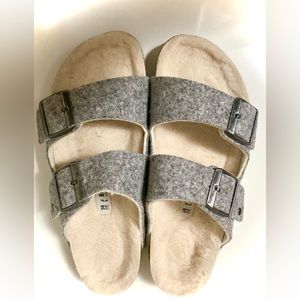 Birkenstock Arizona Wool Felt Shearling Sandal Light Gray Size 38
